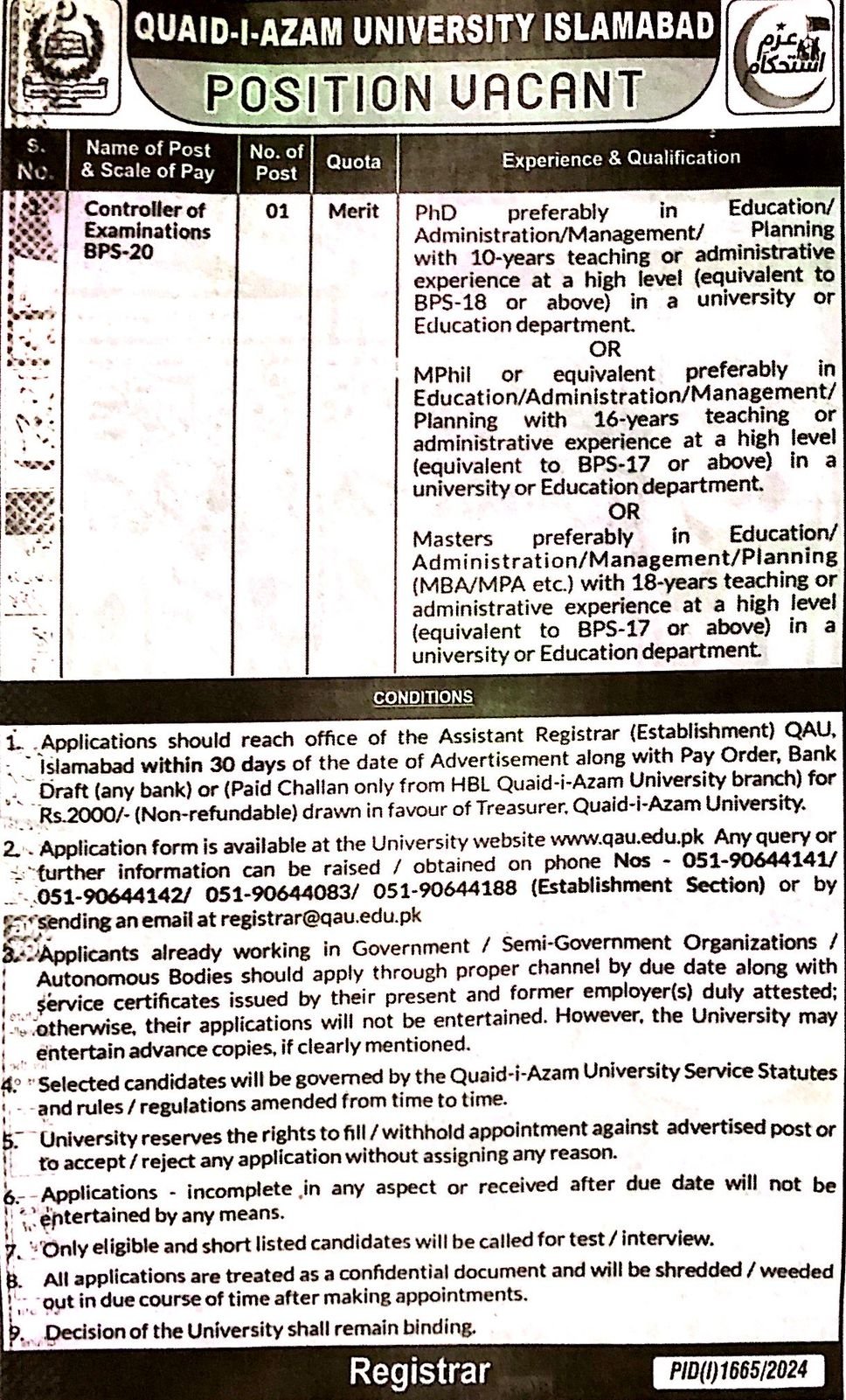 Controller of Examinations