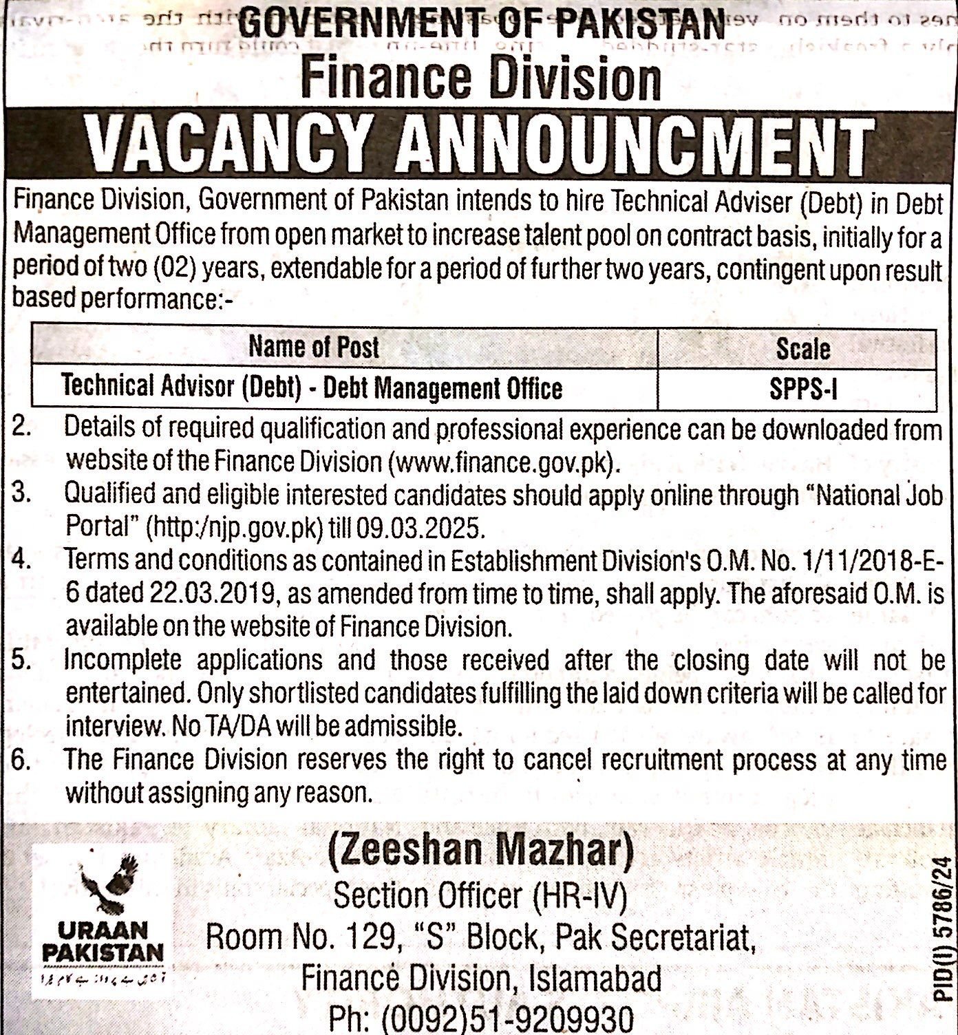 Technical Advisor (Debt) 